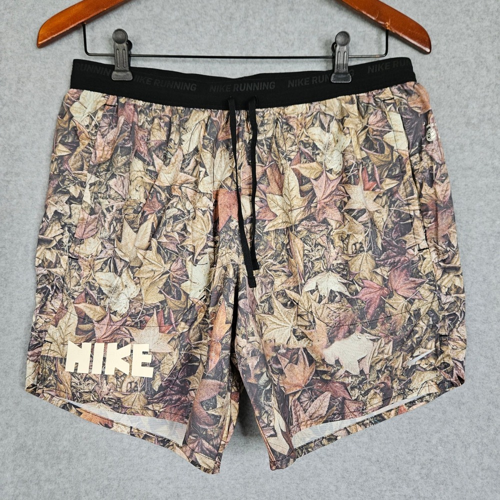 Nike Stride Mens 7 Inch Running Shorts Leaf Camo Dri-FIT Brown IH4512-011 Med